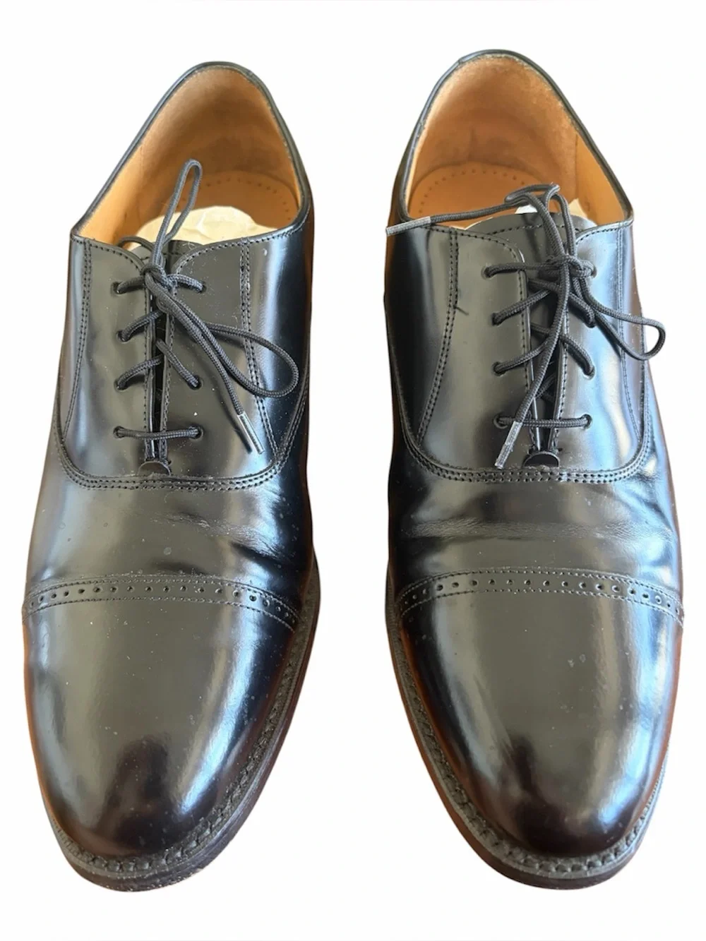 Johnston & Murphy Black Leather Whitman Cap-Toe Oxfords Size 8 1/2 W